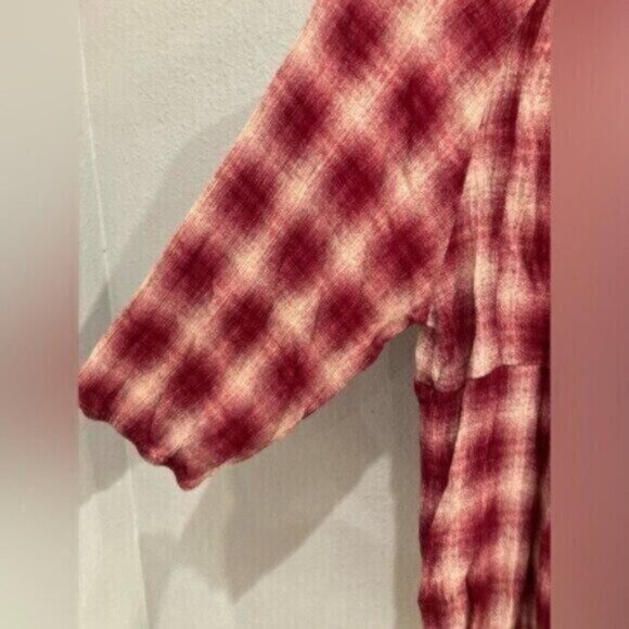 Anthropologie Plaid Button Top Shabby Chic Boho Half Sleeve Fall Cottagecore - Picture 2 of 6